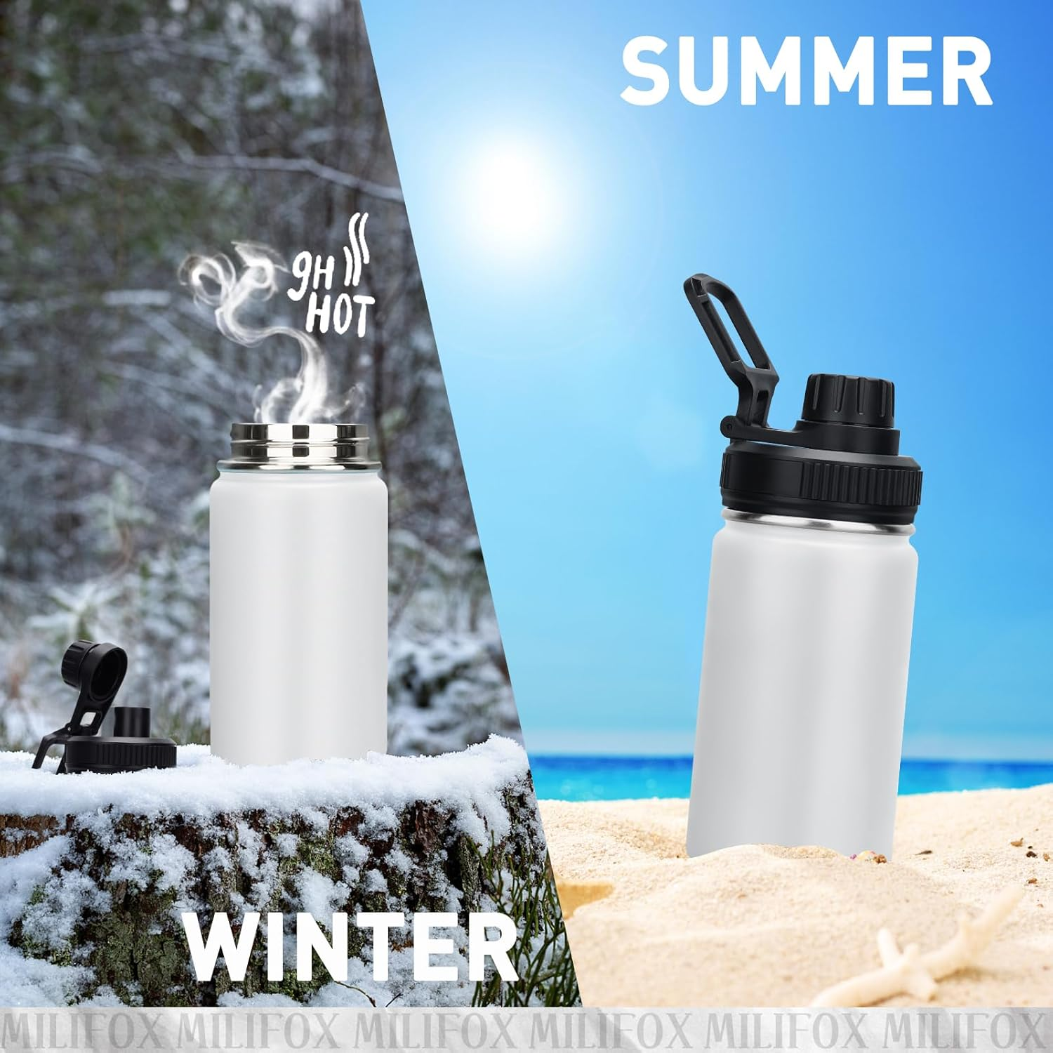 Milifox Insulated Water Bottle Stainless Steel Mini with Double Wall Vacuum Wide Mouth Leakproof BPA Free Keep Cold and Hot 350ML - Purple image number 4