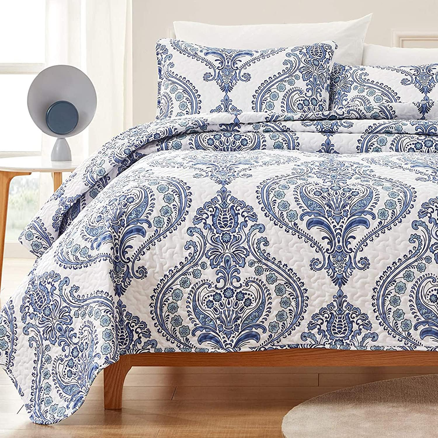 HOMWE Sleep Zone Premium Quilt Set 120Gsm Fabric Stich Bedding Set Twin Size 90X96 Inch with 2 Pillow Shams Ultra Soft Lightweight Microfiber Bedspread Coverlet for All Season, Gull Gray, Full/Queen