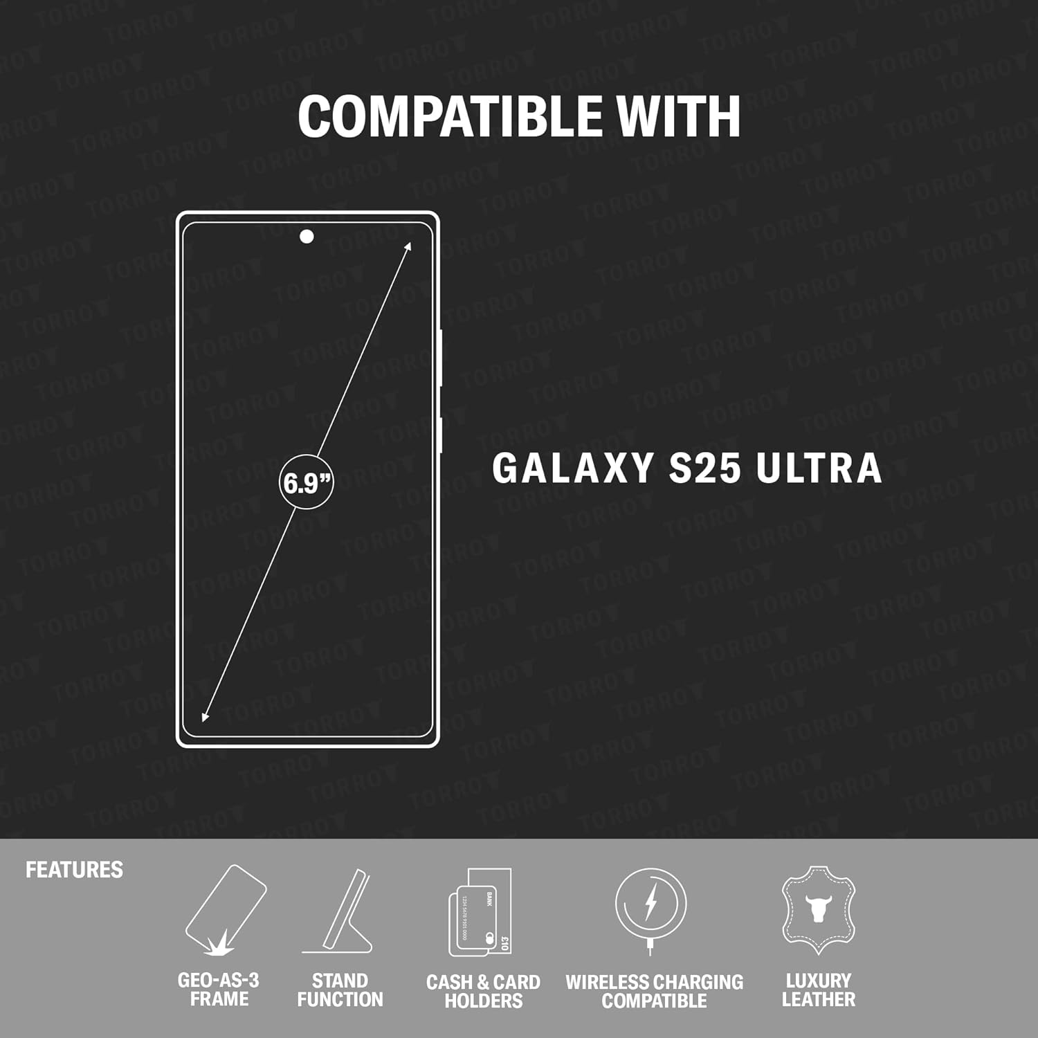 TORRO Leather Case Compatible with Samsung Galaxy S25 Ultra 5G 2025 &ndash; Premium Leather Wallet Case with Kickstand and Card Slots (Black) - Black With Red Detail image number 4