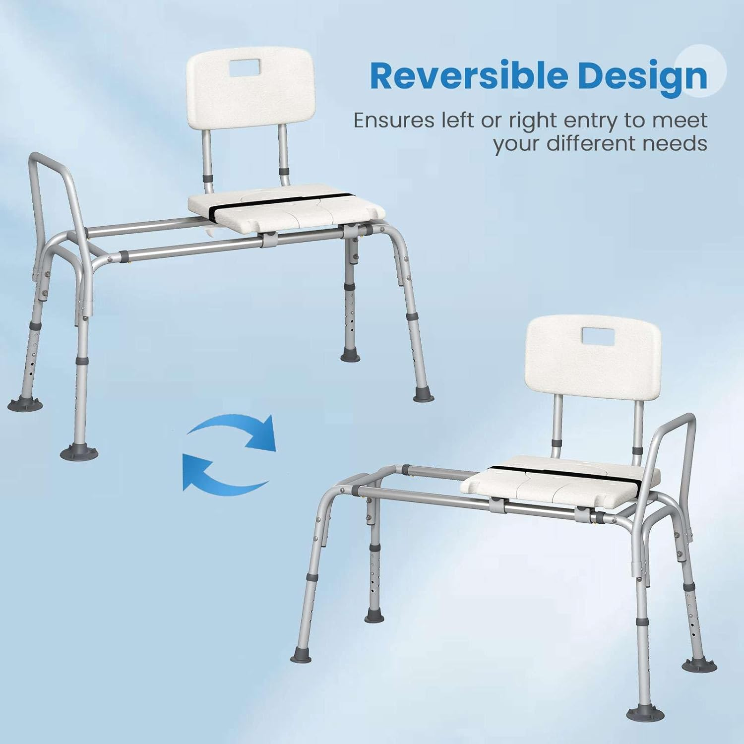 Costway Sliding Tub Transfer Bench, Height Adjustable inside Bathtub Chair with Extra-Wide Seat, Backrest, Armrest and Safety Belt, Non-Slip Shower Chair for Elderly and Disabled image number 1