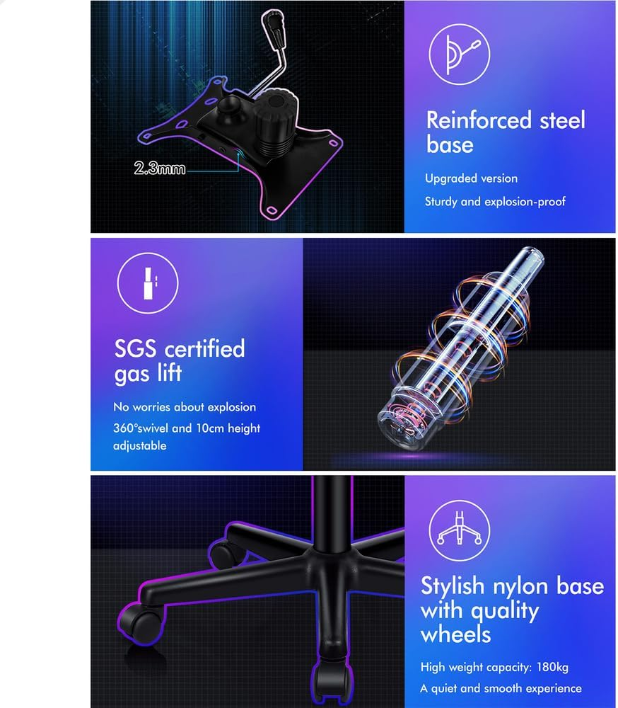 ALFORDSON Office Chair with Height Adjustable SGS Listed Gas Lift, PU Leather Upholstery Home Ergonomic Desk Chair, Padded Computer Chair for Gaming, Max 180Kg, Mega Black image number 6