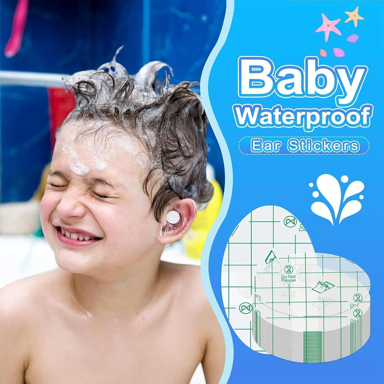 120 Pcs Waterproof Ear Stickers for Babies, Newborn Ear Protection, Hypoallergenic Swimming Ear Plugs for Shower, Surfing & Water Sports, Clear Kids Size Waterproof Protectors