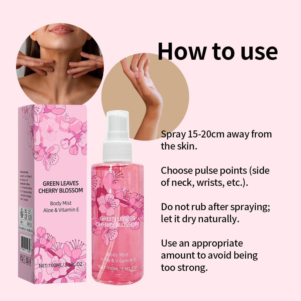 Green Leaves & Cherry Blossom Eau De Parfum 3.40 Ounce /100Ml | Alcohol-Free Floral Perfume Spray for Women | Refreshing Spring Scent with Aloe | Long Lasting Fragrance image number 3