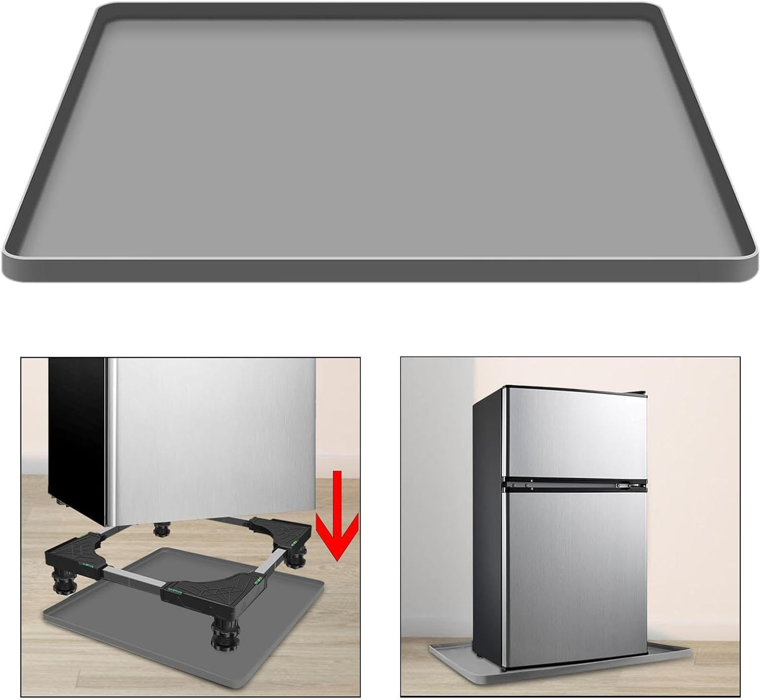 Fonowx Mini Fridge Mat Silicone Drip Tray Freezer Mat Tray Mini Fridge Drip Pan for Laundry, Gray, 60X50Cm - Black image number 5