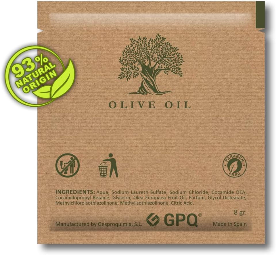 GPQ - Olive Shower Gel, 400 Units X 8 G, Hotel Equipment, with Olive Oil, Paraben-Free, for Hotels, Country Houses, Apartments, Cruise Ships, Airbnb, B&B, Etc image number 5