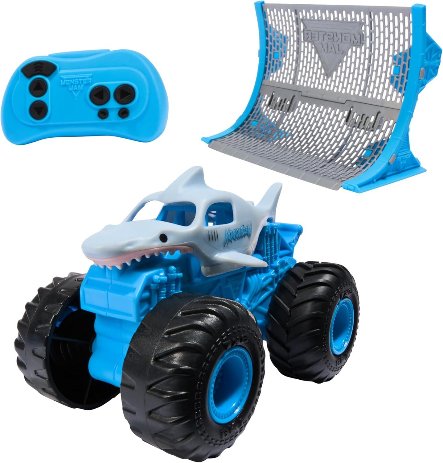 Monster Jam, Official Megalodon Remote Control Monster Truck with Ramp, Small 1:64 Scale RC Cars Kids Toys for Boys and Girls Ages 4 and Up