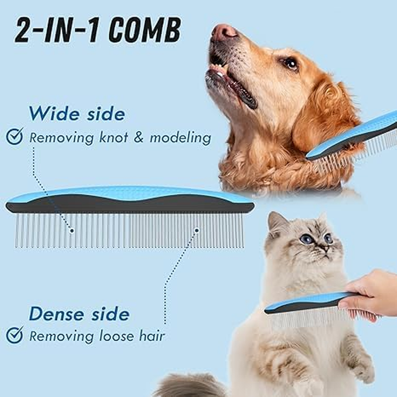Pet Grooming Combo-Blue Deshedding Brush with Metal Comb for Detangling and Dematting Long, Matted Fur on Cats and Dogs image number 1