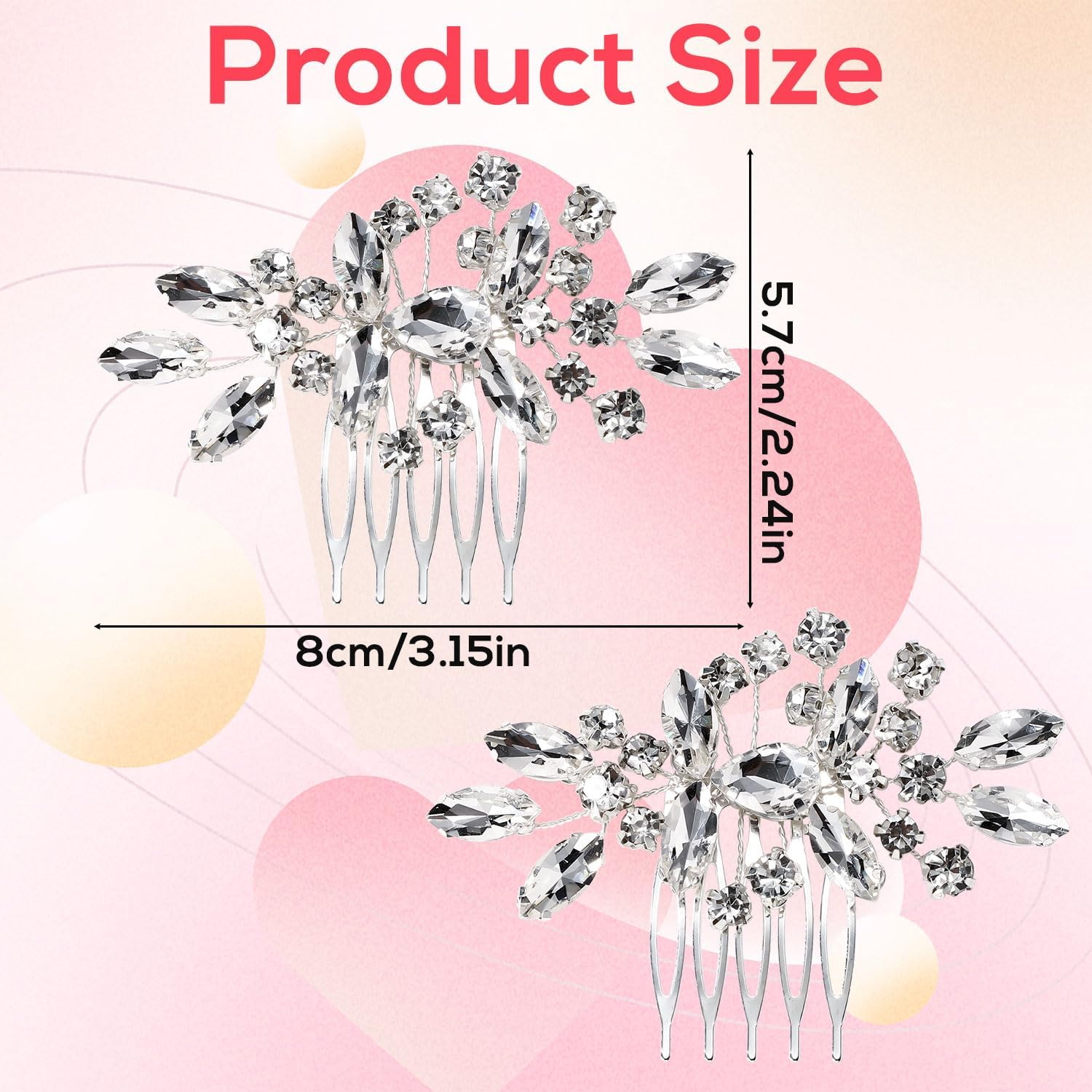 2Pcs Bridal Hair Comb, Silver Wedding Rhinestone Hair Comb Flower Crystal Hair Piece Bridal Headpieces Hair Accessories for Bride Bridesmaids Women Wedding Prom Engagement image number 5