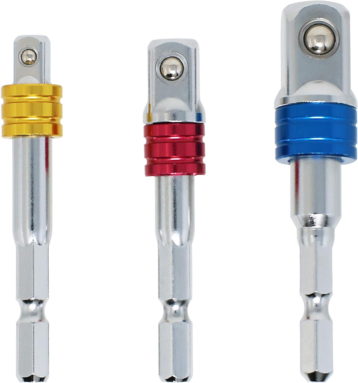 SUNDRY SAS-3 Socket Adapter for Hex Shafts, Set of 3, Hex Shaft to Drive Angle 1/4", 3/8", 1/2" image number 1