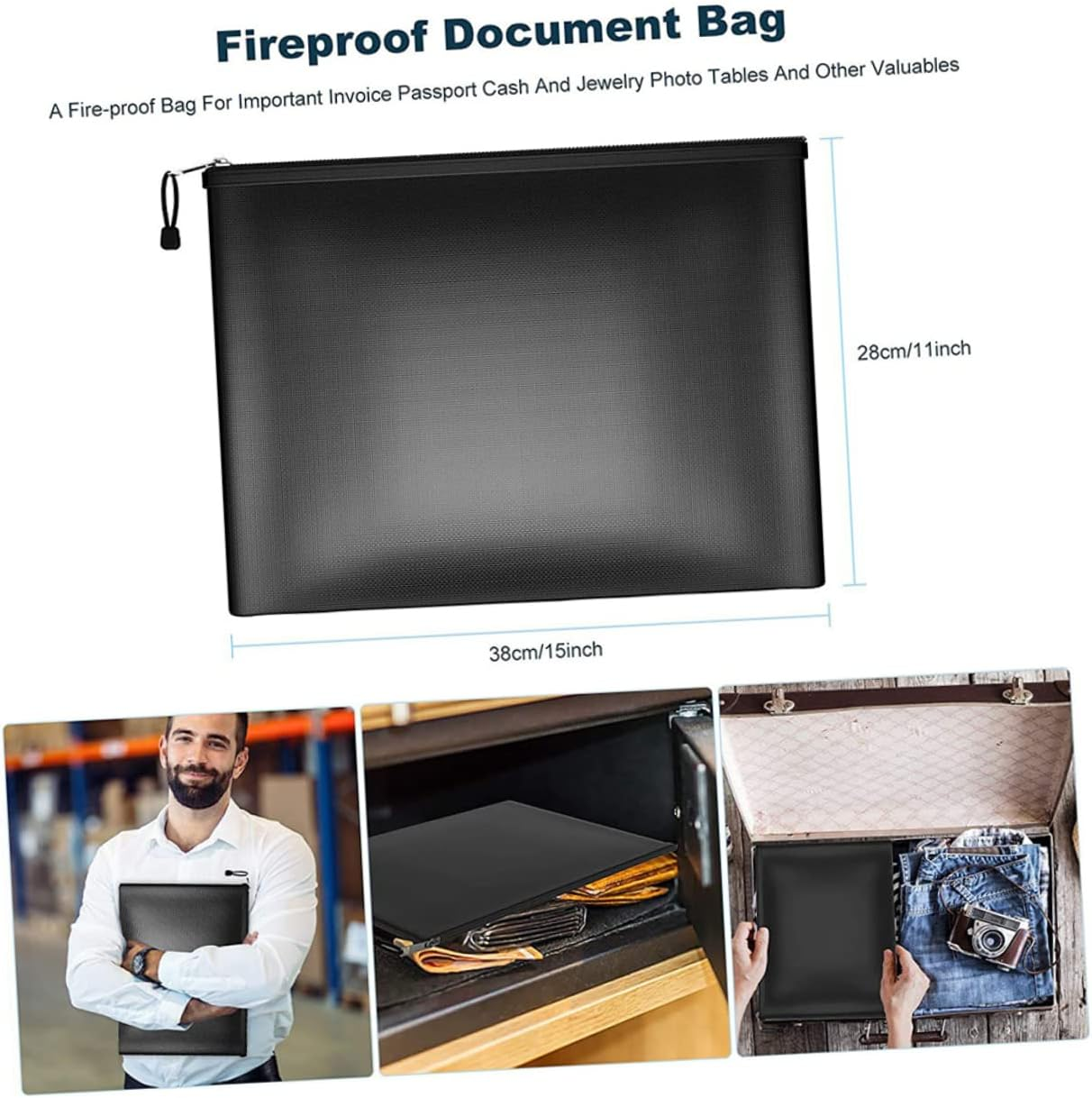 WOFASHPURET Fireproof and Document Bag Document Pouch for Home Office Use Zipper Closure image number 4