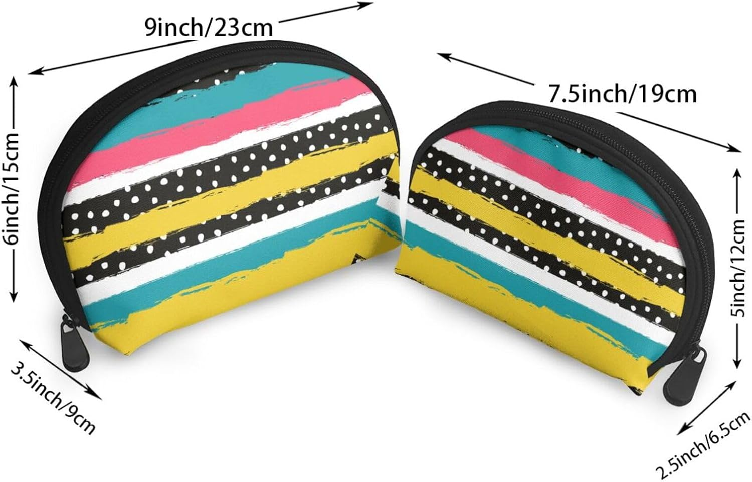 Cozimangoe Coin Pouch Makeup Bags Set, 2 Piece Shell Shape Cosmetic Bag with Pockets for Daily Travel Handbag Lipstick Keys Toiletry, Personalized Dots Striped image number 2
