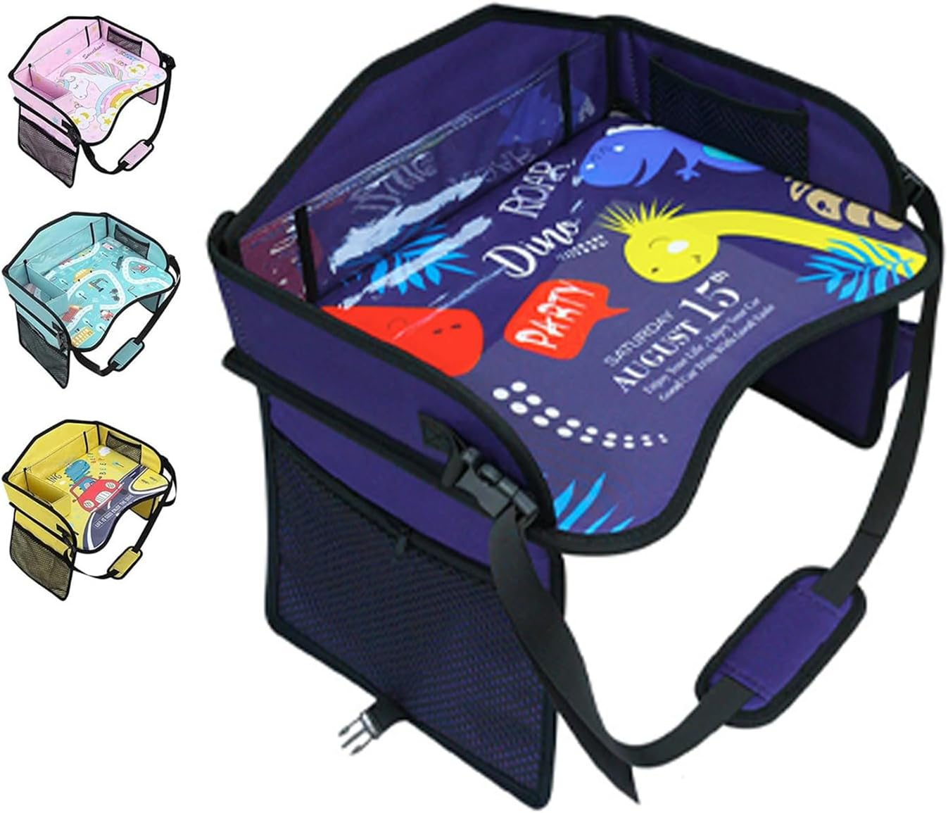 Cyanmor Kids Car Storage Travel Tray, Toddler Car Seat Tray Play Table Rack, Portable Multi-Functional Back Seat Accessory for Kids Traveling (Dark Blue) image number 5