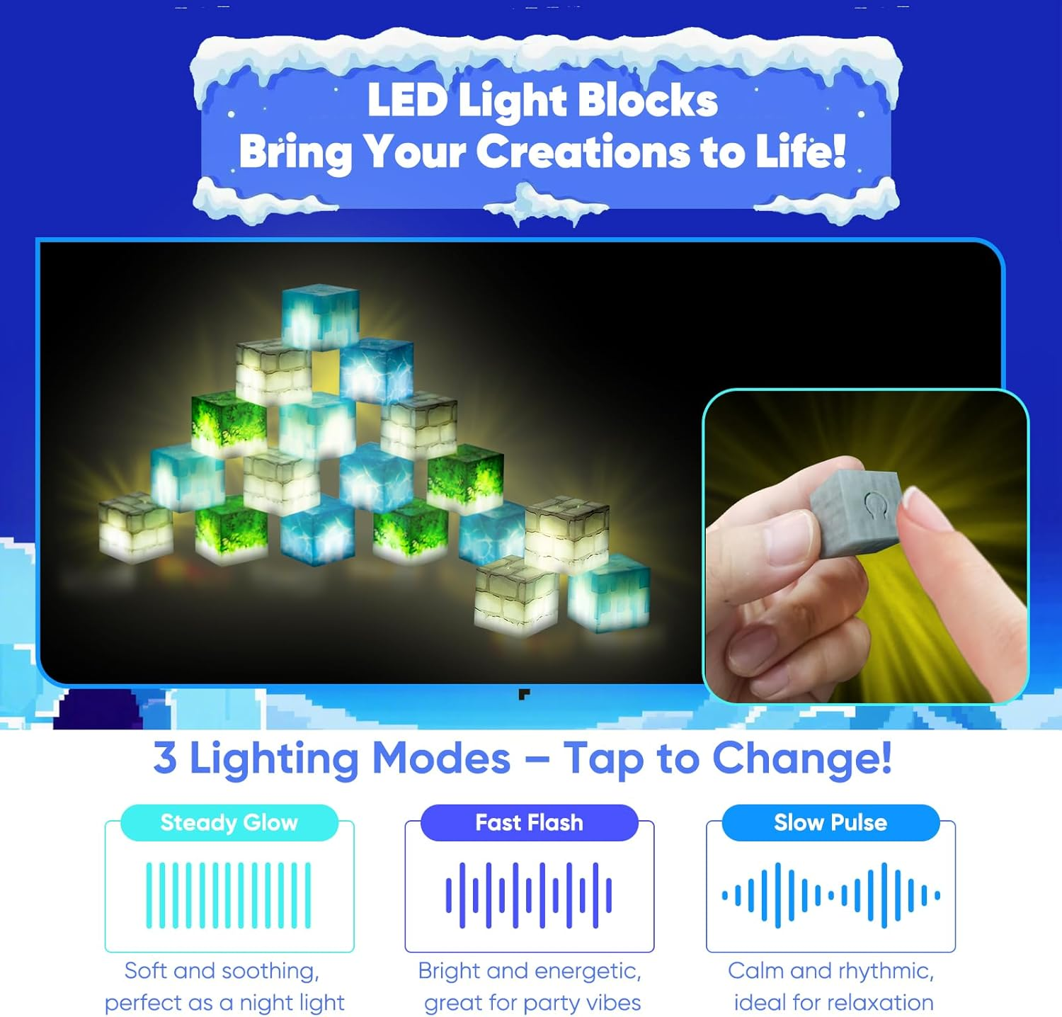 Ejo World 128-Piece LED Magnetic Building Blocks &ndash; Snow Adventure Set, Glowing STEM Learning Toys for Kids, Safe and Durable Magnet Blocks for Boys and Girls Ages 3+ image number 5