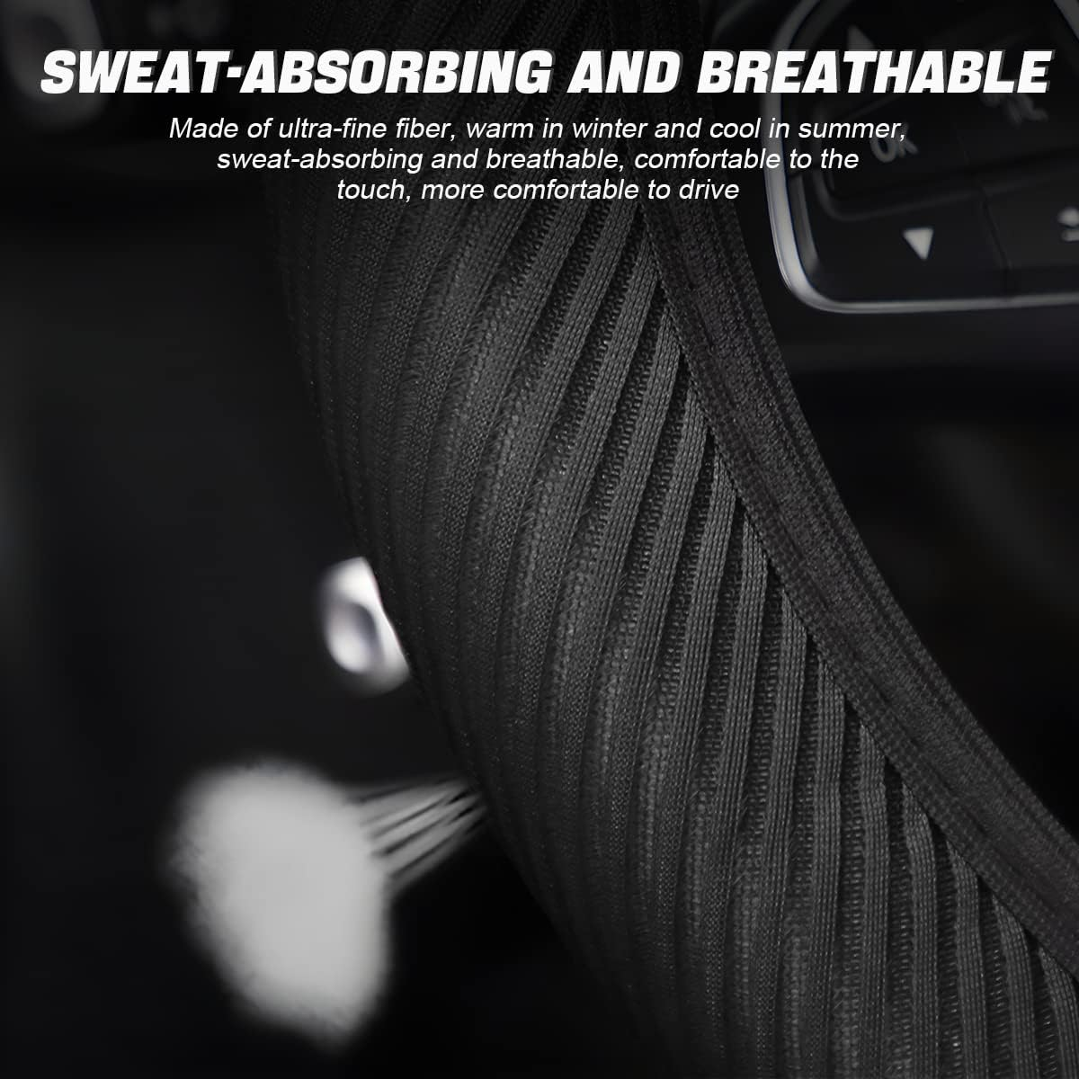 Loyaforba Car Steering Wheel Cover, Breathable Striped Mesh Auto Steering Wheel Protector, Universal Elastic Anti-Slip 15 Inch for Men Women, Car Interior Accessories Fit for Most Vehicles (Black) image number 1