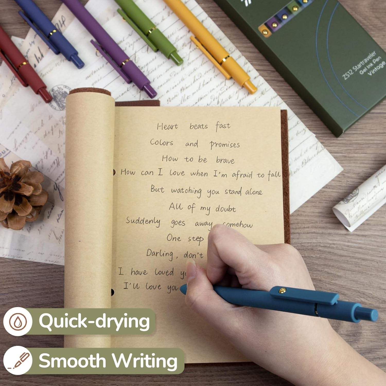 UIXJODO Gel Pens, 6 Pack Gold Retro Quick-Drying Pens 0.5Mm Black Ink Pens Fine Point Smooth Writing Pens for School Office Supplies, Gifts for Women Girls image number 3