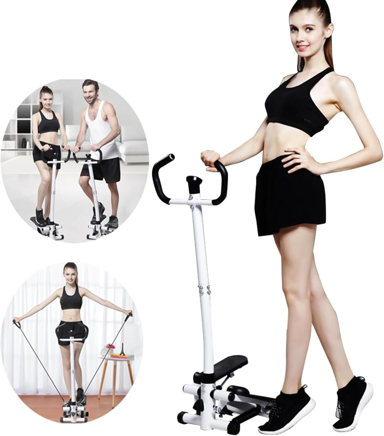 Stepper for Exercise, Mini Stair Stair Stepper with 300LBS Loading Capacity, Foot Exerciser for Full Body Workout, Fitness Stepper Resistance Bands for Home Apartment - Black image number 1