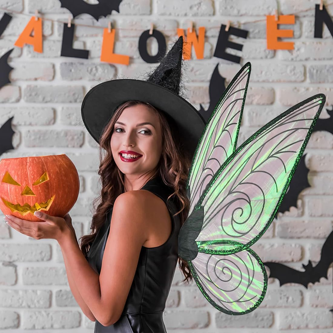 Fairy Wings, Sparkling Sheer Wings for Women Girls Adults, Fairy Wand Elf Ears Butterfly Wings Fairy Wings Adult Costume Set, Halloween Angel Wings Kids' Dress up & Pretend Play Fancy Dress image number 5