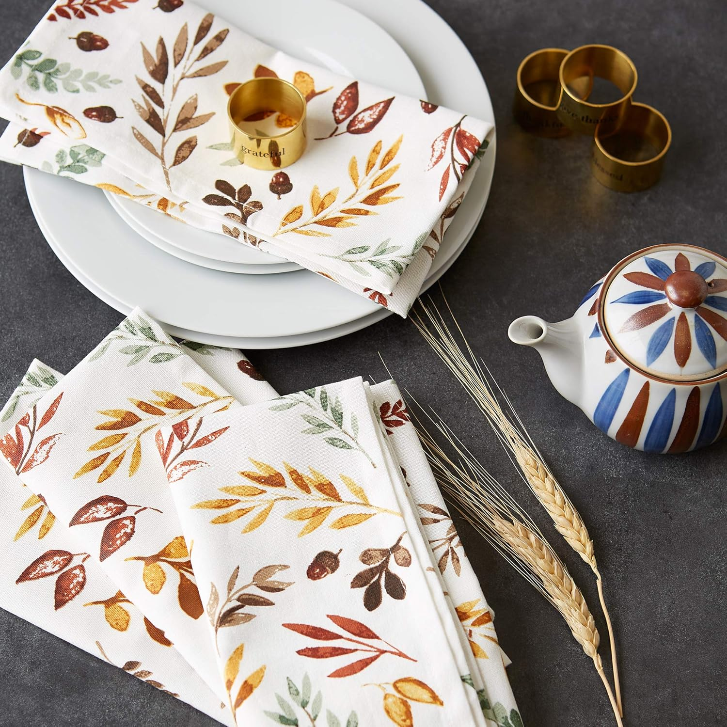 DII Thankful Autumn Collection Fall Tabletop Decoration, Square Napkin Set, 20X20, Fall'S Bounty, 6 Piece image number 2