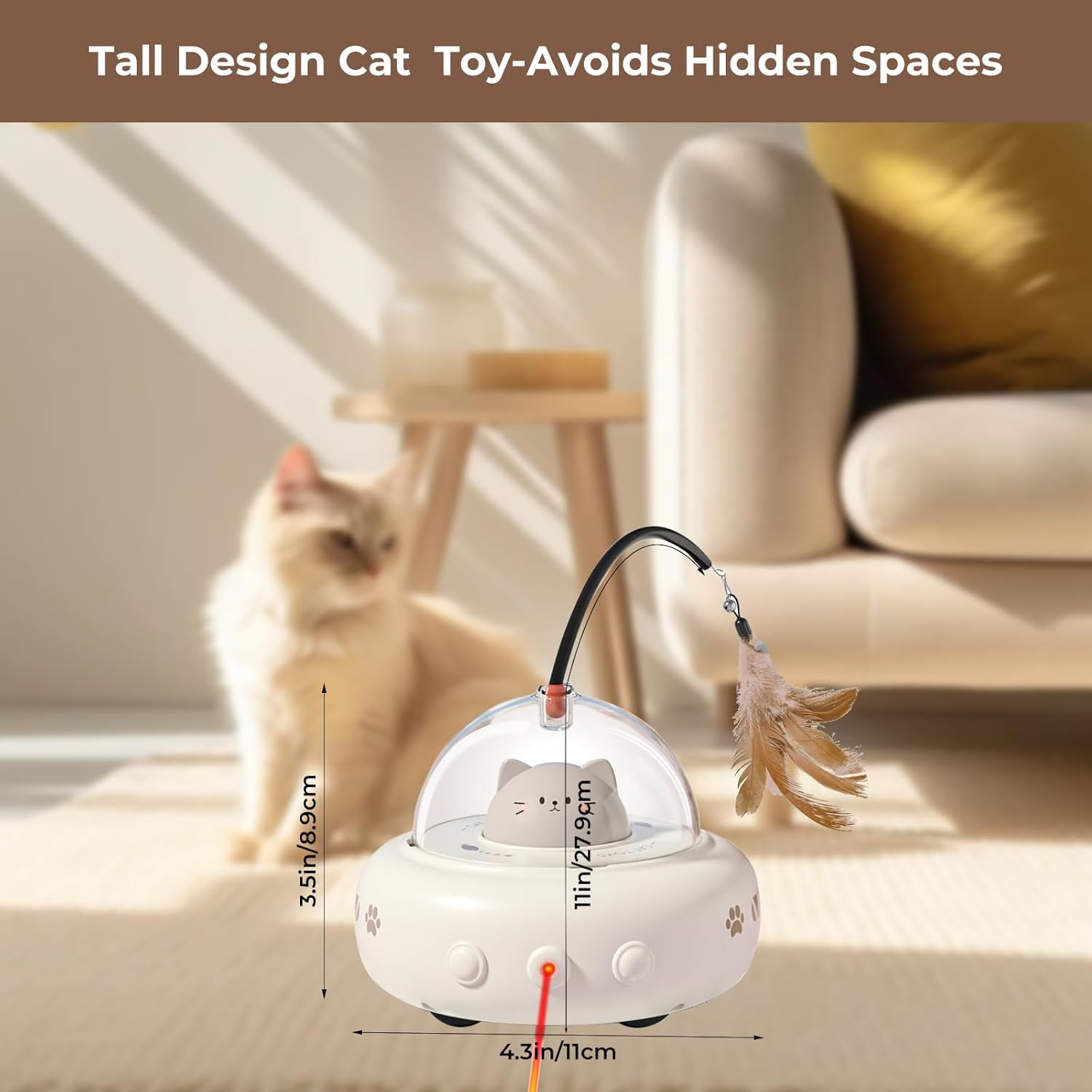 VCCLFSIA Automatic Laser Cat Toy, 2-In-1 Interactive Cat Toys with Laser and Feather Cat Wand for Indoor Cats, Self-Moving Rechargeable Cat Teaser Toys image number 1