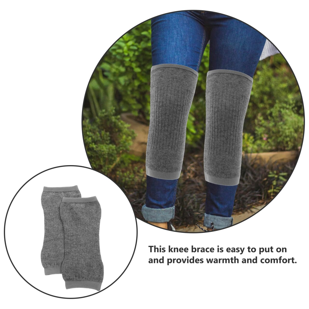 SOLUSTRE 1 Pair Cashmere Knee Braces Supports Leg Warmer Winter Warm Thermal Wool Cycling Ski Running Sports Knee Brace Pad Knee Sleeve for Men Women Grey image number 1