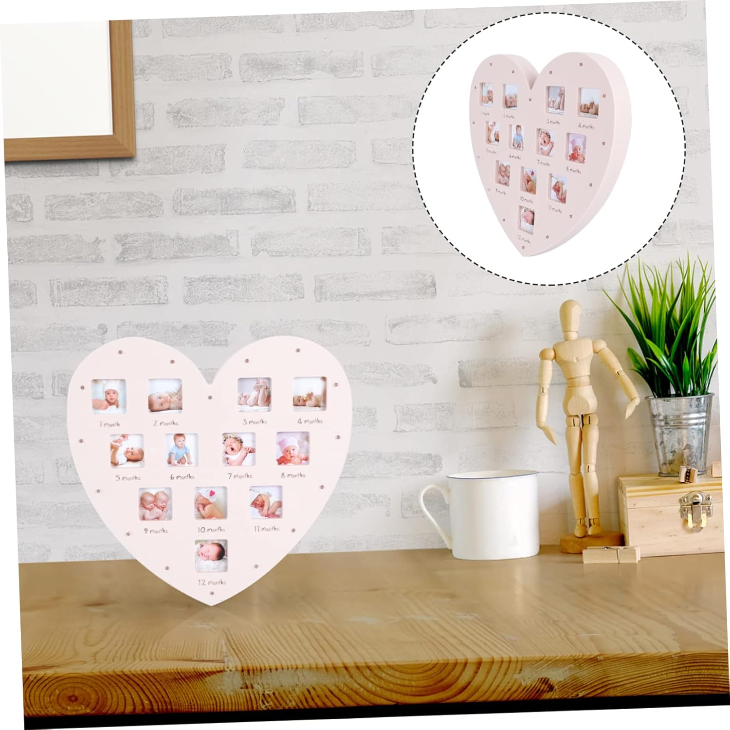 Creative Heart Shape Photo Frame with Light Month First Year Keepsake Frame for Memories Durable Wall Decor image number 3