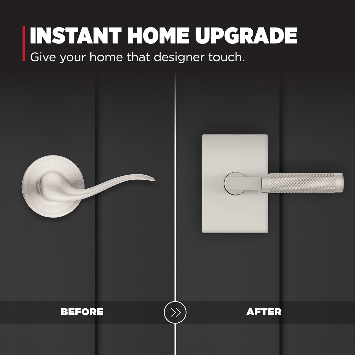 Kwikset Prava Interior Passage Door Knurled Handle, Lever for Closet and Hallway Doors, Reversible Non-Locking Handle Lever, Satin Nickel, with Microban Protection