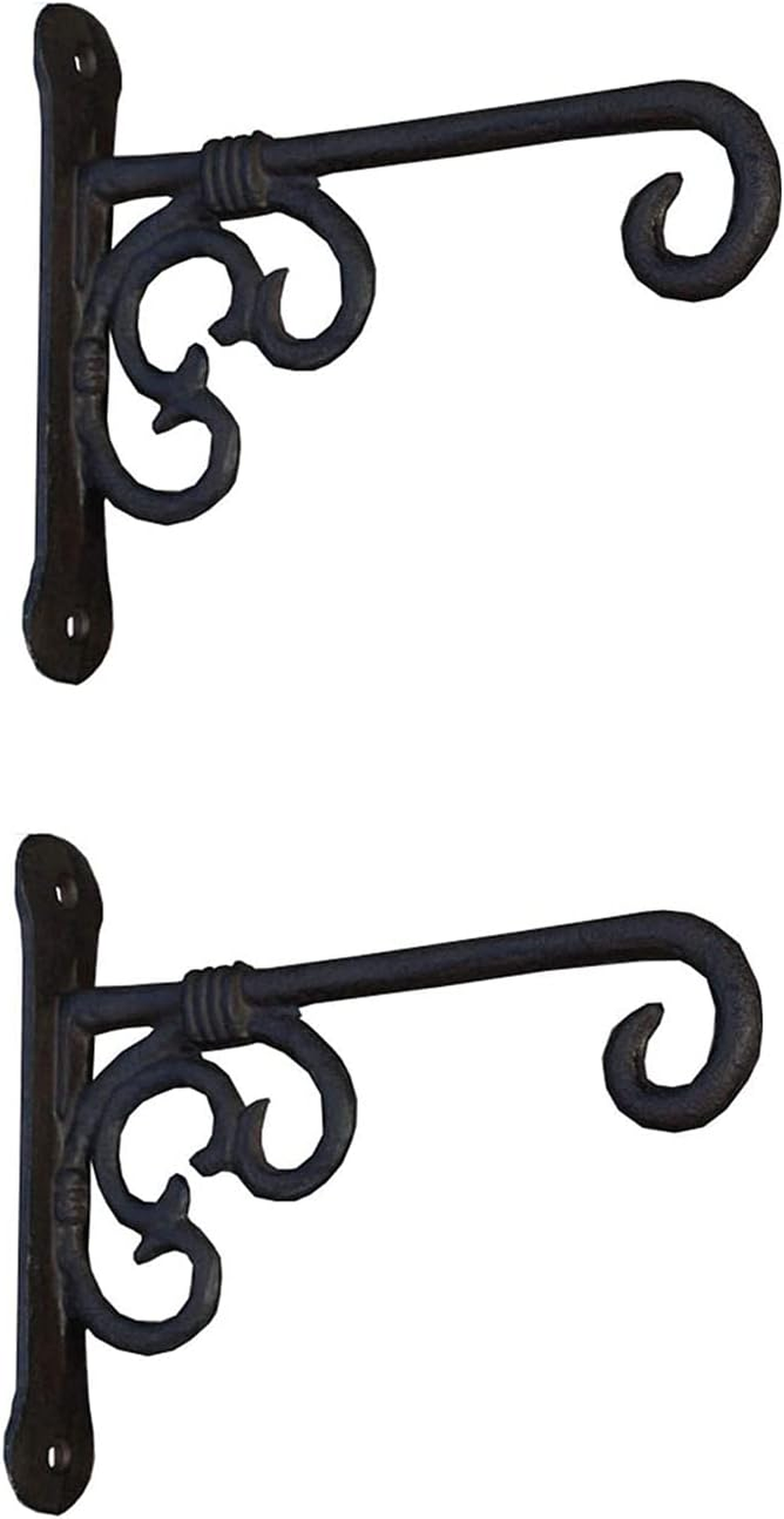 Heavy Duty Cast Iron Large Hook Hanging Plant Brackets,Cast Iron Vintage Wall Hook,Wrought Iron Wall Flower Stand,Garden Decoration, Balcony Hanging Basket Rack-2Pcs