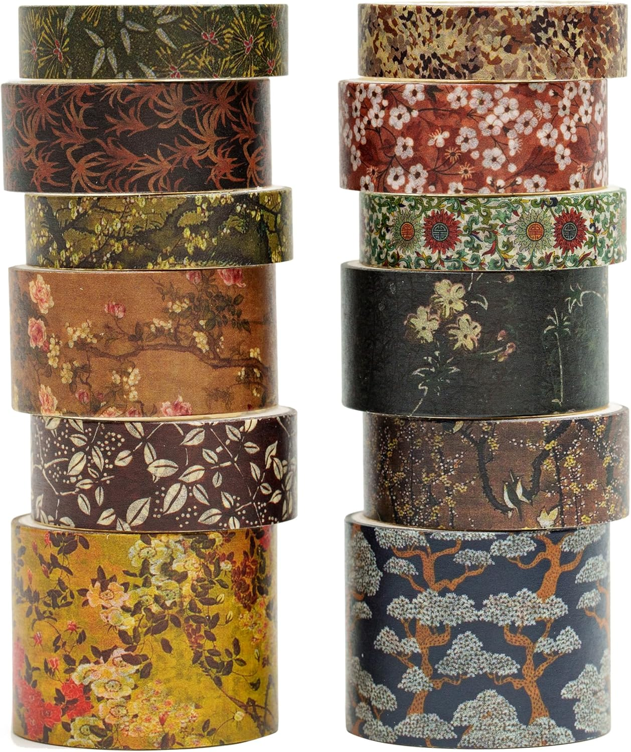 Songdao 12 Rolls Chinoiserie Washi Tape Set Chinese Arts Adhesive Tapes Geometric Garden Decorative Masking Tape Sets for Craft, Kids, Scrapbook, DIY, Gift Wrapping (Whispers of Dragon)