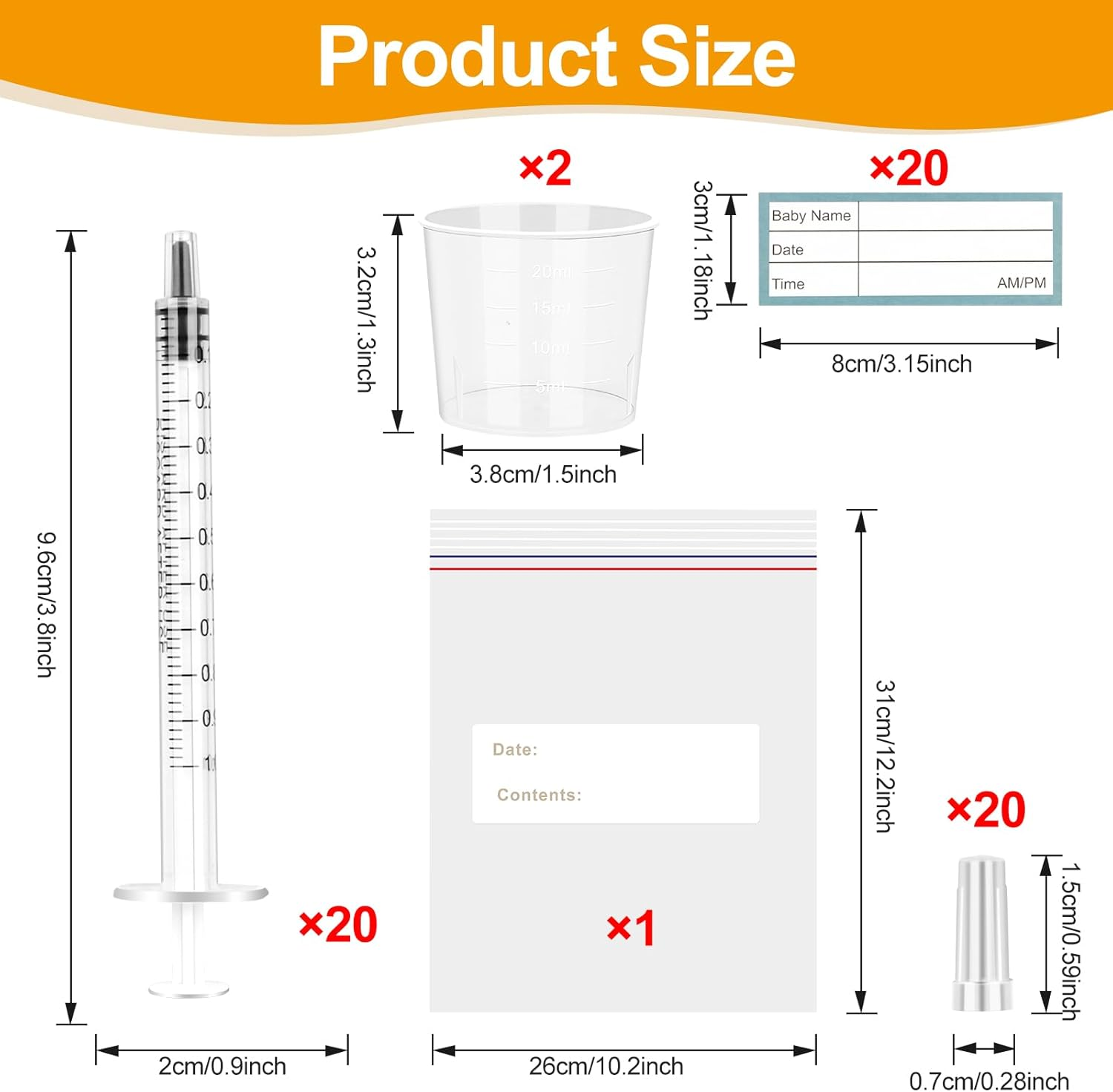 20 Pcs Colostrum Collection Kit,1Ml Colostrum Syringe with Protective Cap,Breast Milk Collector Breastfeeding with 2 Measuring Cup and 20 Stickers,Colostrum Harvesting Kit for Breastfeeding image number 3