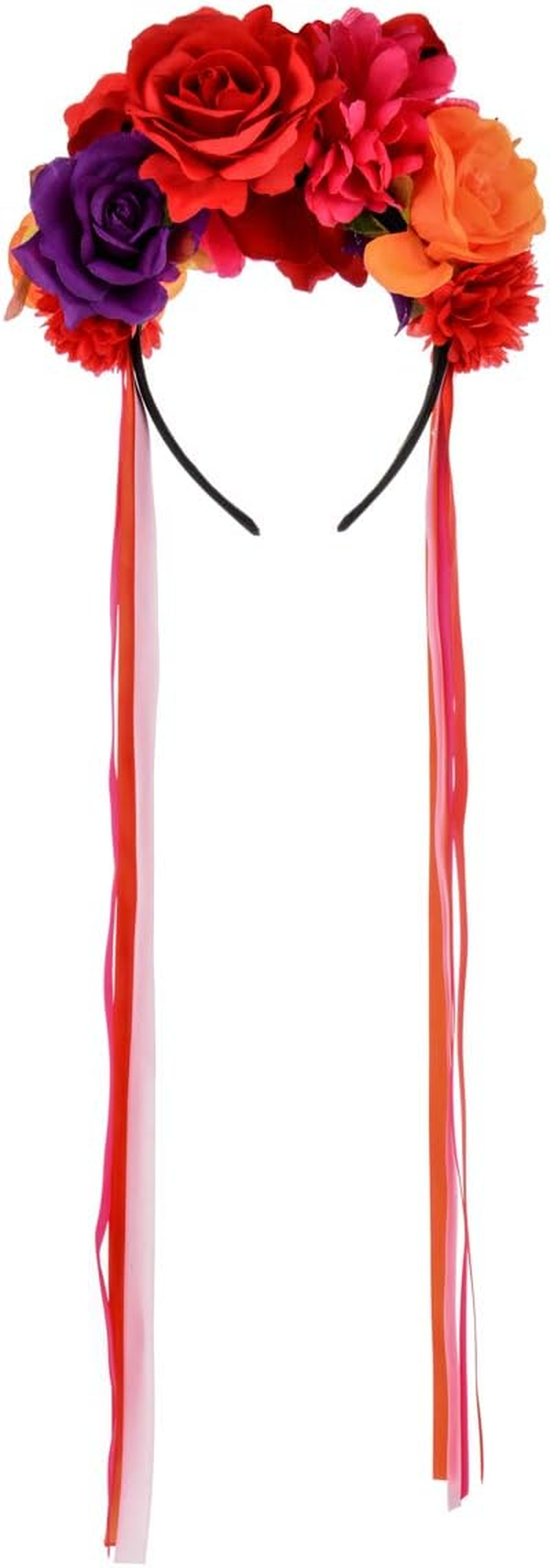 Day of the Dead Flower Crown Festival Headband Rose Mexican Floral Headpiece HC-23 - A-Rainbow Headband image number 2