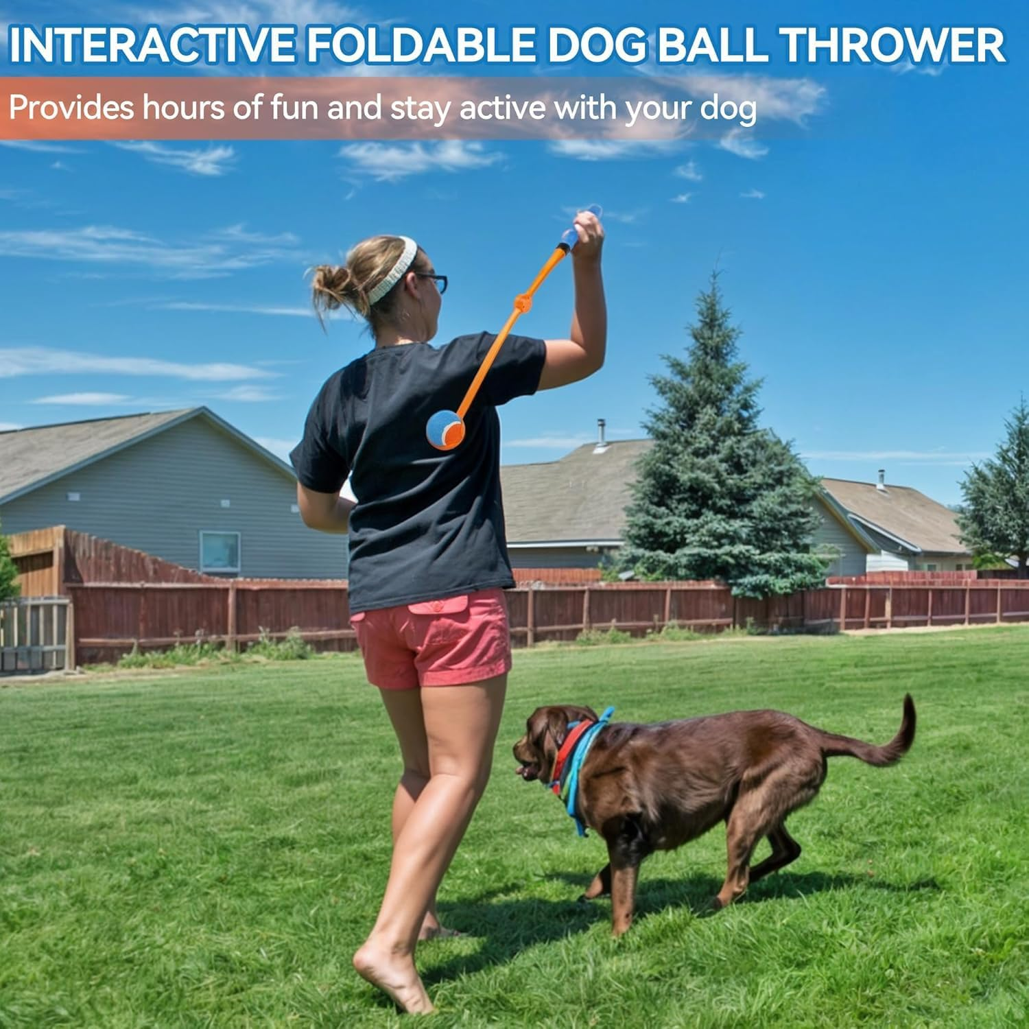 25" Foldable Dog Ball Launcher for Large Dogs Tennis Ball Throwerwith Soft Racket-Like Handle Grip, Includes 2.5 Inch Ball image number 1