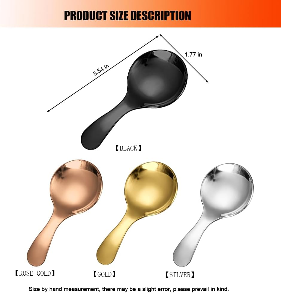 5PCS Short Handle Spoon, Stainless Steel Mini Spoons Thickened Small round Spoon for Salt Condiments Dessert Tea Coffee (Rose Gold) image number 6