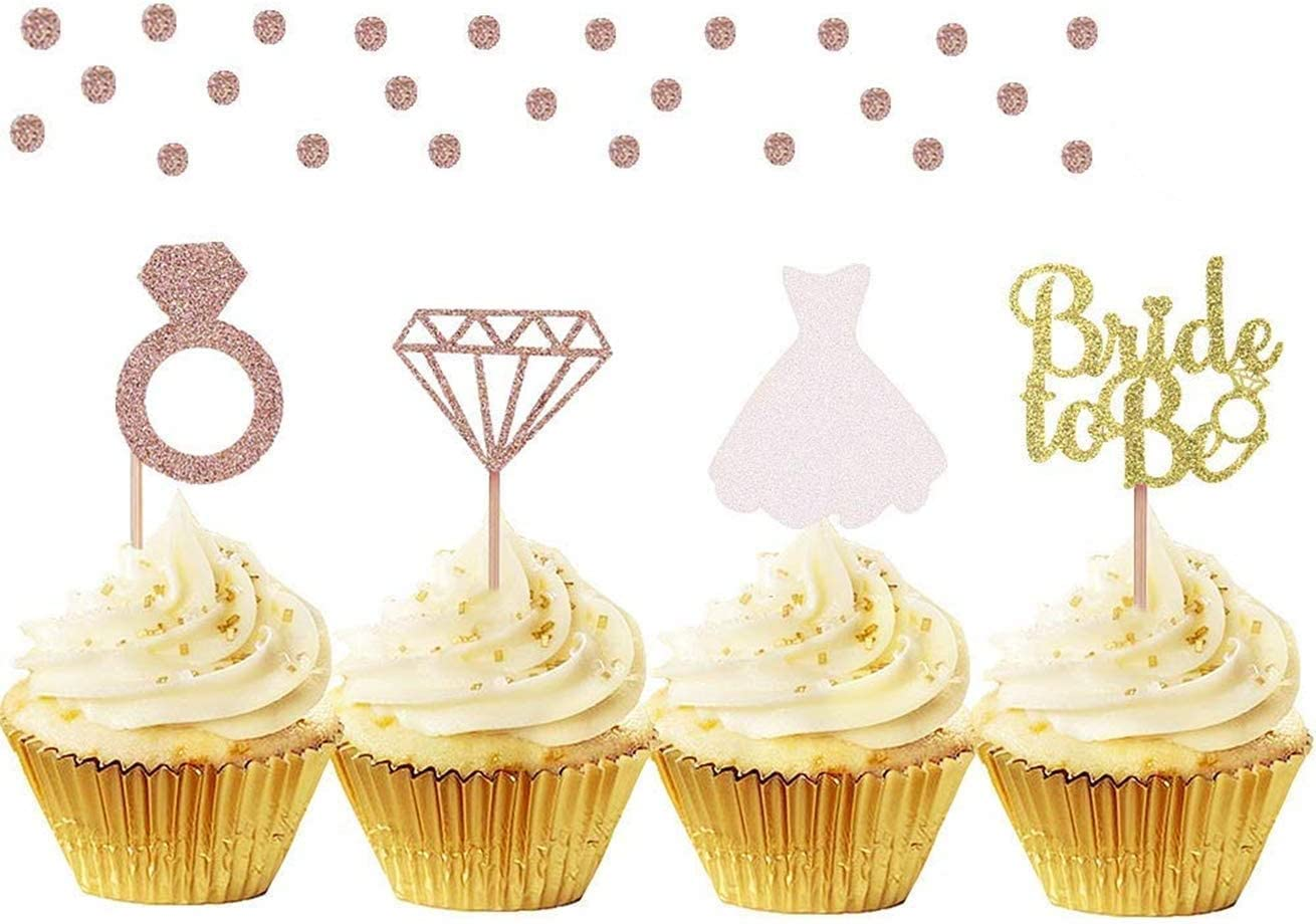 Jevenis Set of 36 Glitter Bride to Be Cupcake Toppers Diamond Ring Wedding Dress Cupcake Toppers for Wedding Engagement Bridal Shower Decorations image number 2