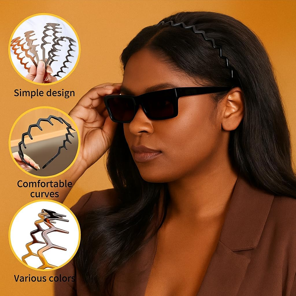 SOVYOULIVE 4 Pack Zig Zag Headbands,Plastic Hair Bands with Teeth Thin Zigzag Head Bands for Women'S Hair,90S Zigzag Headband Hair Accessories image number 1