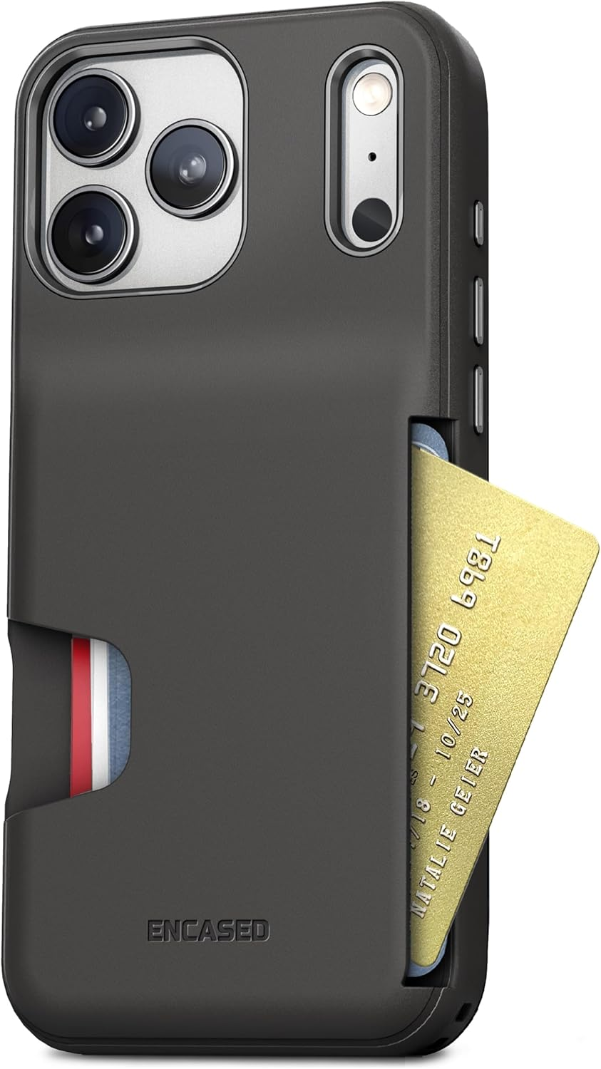 ENCASED Card Case for Iphone 16E Wallet Case with Secure Credit Card Holder Slot (Cache Series), Matte Black