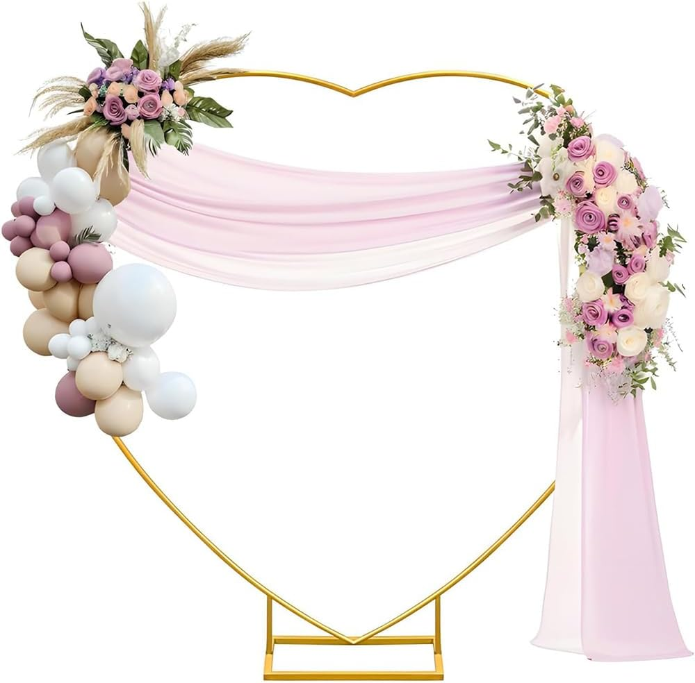 Shukitechi Heart-Shaped Metal Wedding Arch Backdrop, Gold Flower and Balloon Stand, 2M Height, Decorative Arch for Weddings, Birthday Parties, Baby Showers, Graduation, Proposals, or Photo Backdrop image number 4