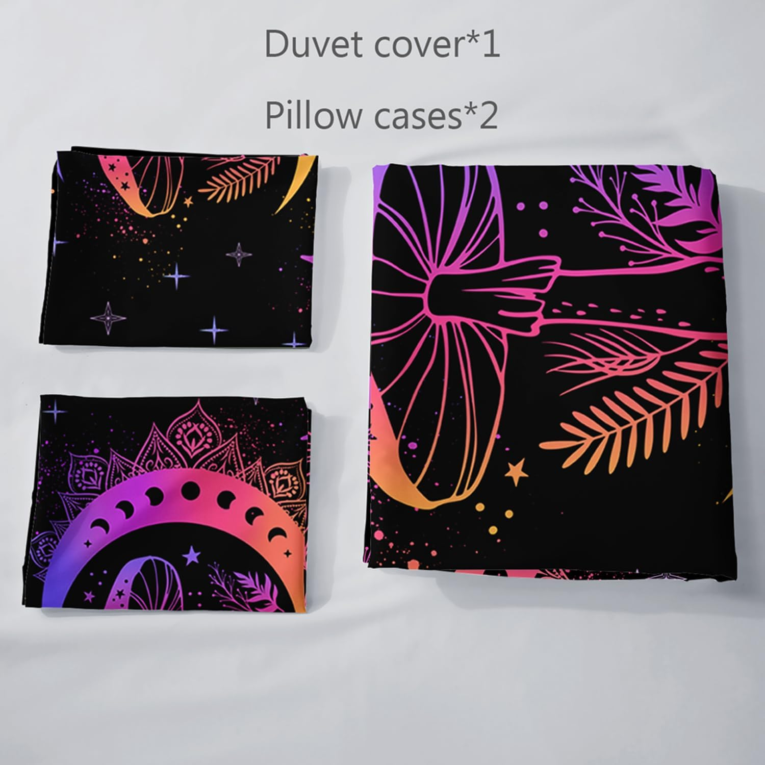 AILONEN Sun and Moon Duvet Cover Set Queen Size, Bohemian Bedding Set,Magical Mushroom Comforter Cover Set,Boys Girls Gradient Celestial Duvet Cover Set 3 Pieces, 1 Quilt Cover and 2 Pillowcase image number 3