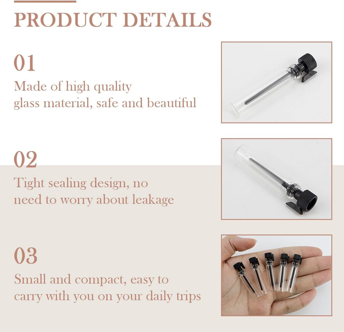 LNQ LUNIQI Mini Perfume Bottles Glass 1 Ml, Pack of 100 Portable Perfume Glass Bottles, Empty Perfume Bottles Glass, Mini Refillable Empty Glass Bottles for Perfume Oils image number 5