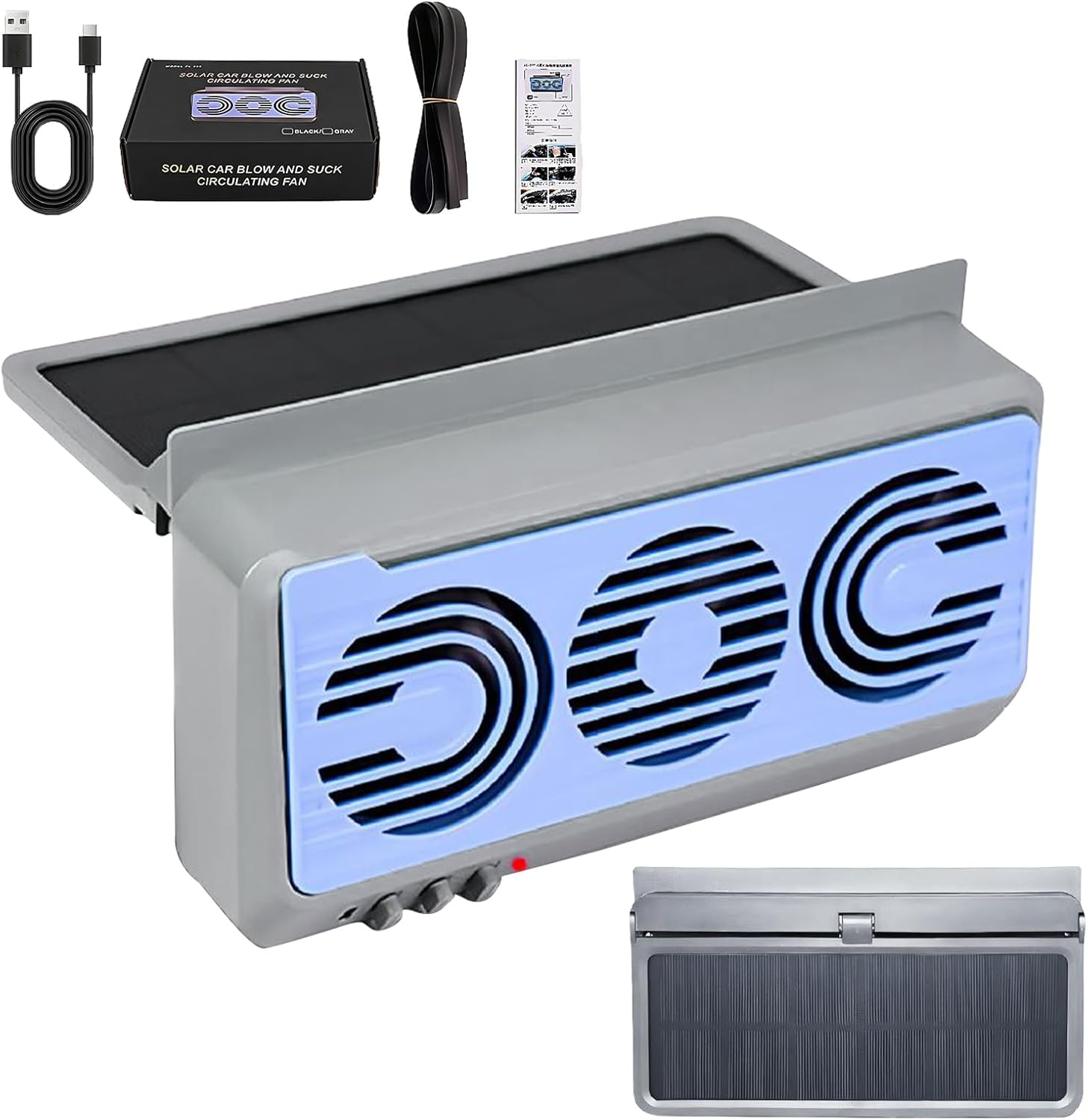 Solar Car Window Fan - Portable Cooling Solar Auto Fan - Quiet Ventilator Device with Air Purification for RV Truck Home Outdoor Camping Travel Activities