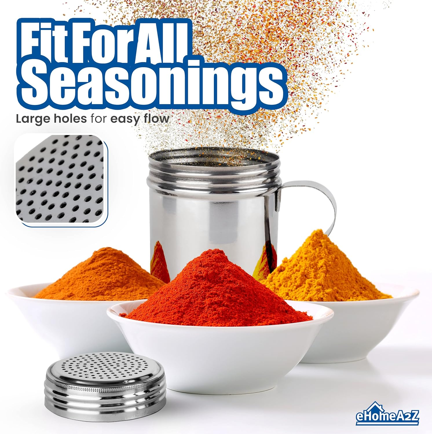 EHOMEA2Z Stainless Steel Dredge Shaker Ideal for Salt, Spice, Sugar, Flour (1, 10 Oz)