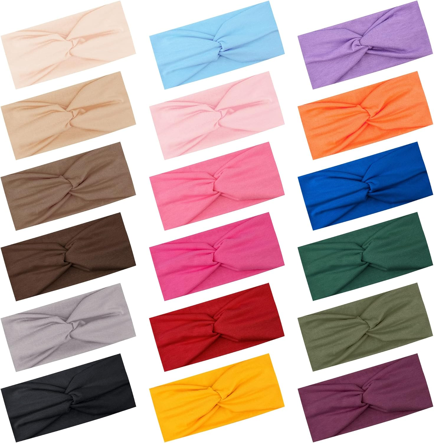 FEQO Pack of 18 Headbands, Elastic Women'S Hair Band, Wide Knotted Headband, Turban, Elastic Hair Accessories, Knot Headbands for Yoga, Sports, Fitness, 18 Colours