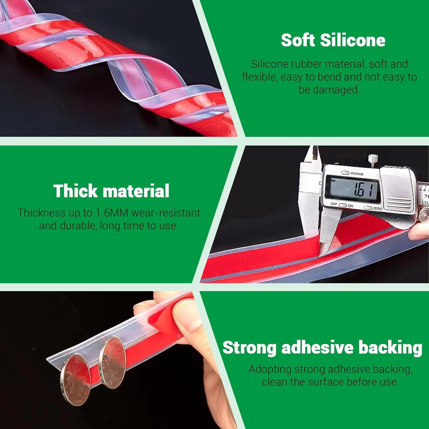 Huakaile T-Shaped Clear Door Draft Stopper Blocker, 9.8 Ft X 1.3" Silicone Weather Stripping Window Seal Strips, Self-Adhesive Waterproof Shower Door Bottom Sweep for Insulation Gap image number 3