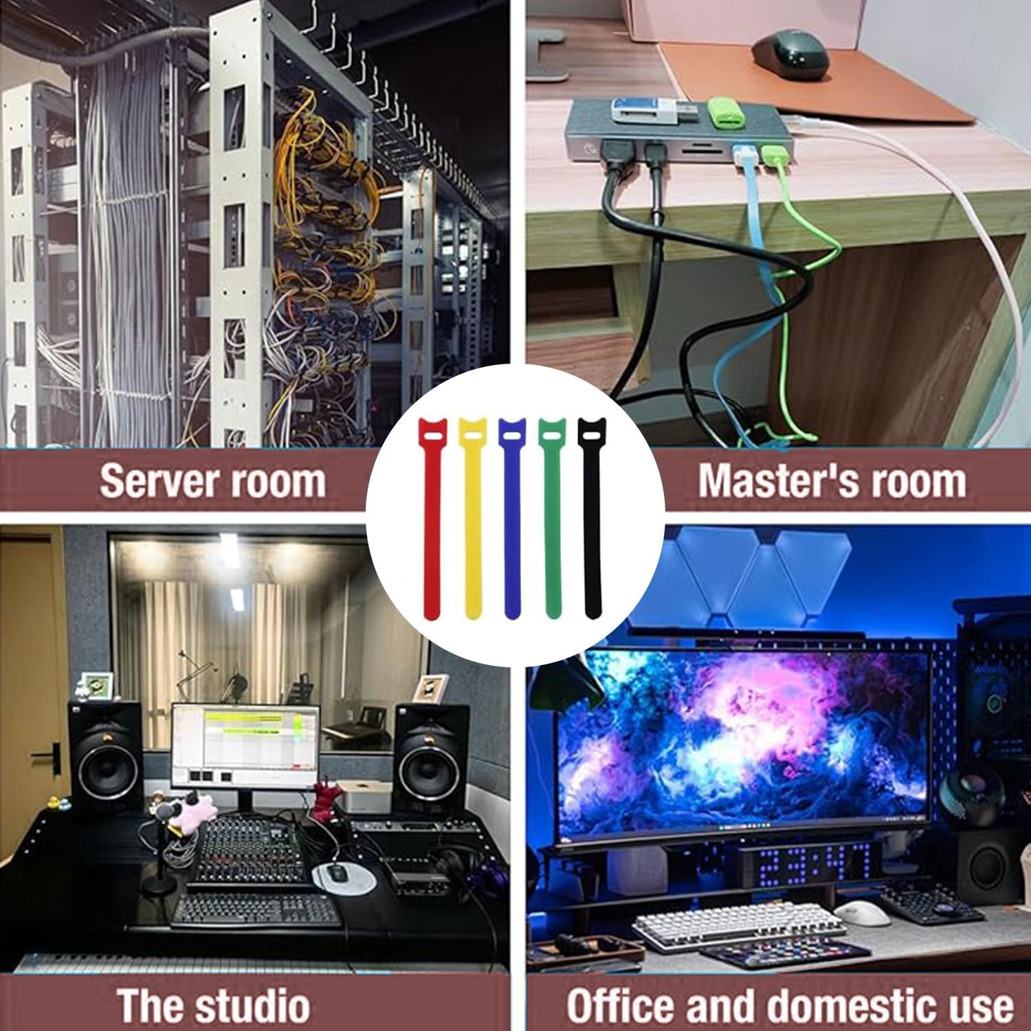 Roczential 100 Reusable Zip Ties | 5 Colors of Heavy-Duty Nylon Buckle Straps | Wires, Electronic Products PC、 Multi Purpose Fastening Strap for Headphones | Sturdy Hook and Loop Cable Organizer image number 5