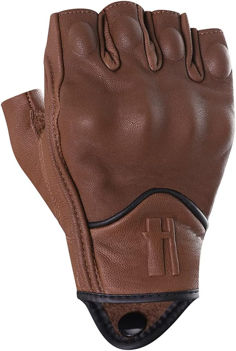 Harssidanzar Fingerless Motorcycle Gloves,For Mens Leather Riding Driving Gloves with Hand Knuckle GM037