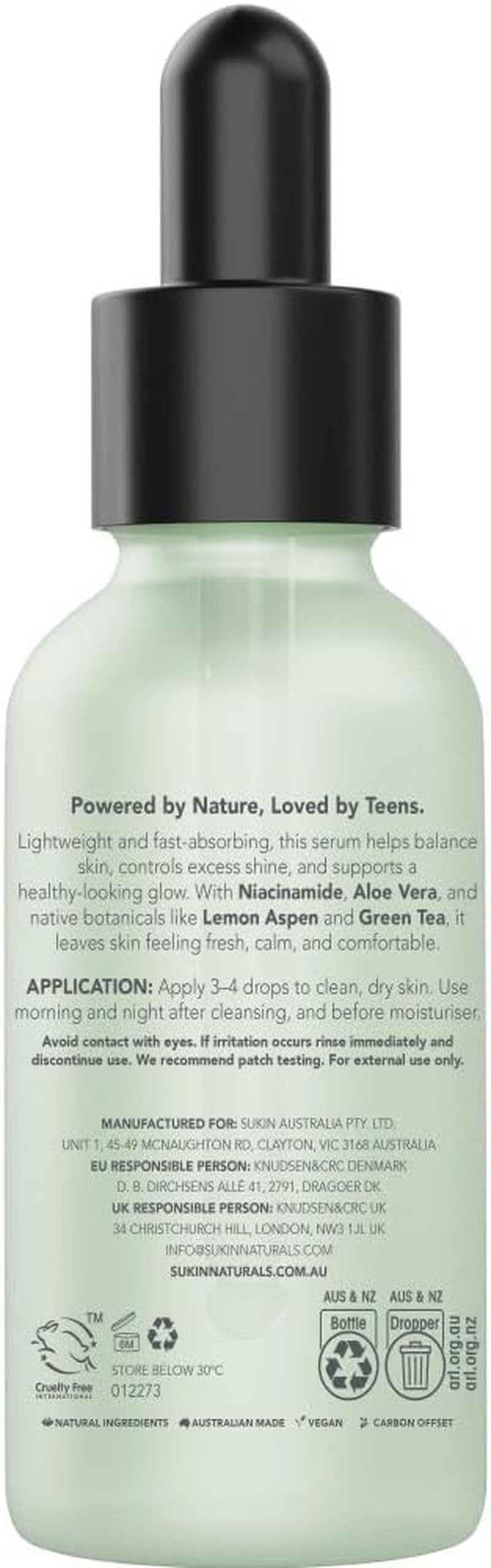 Sukin Teen Skin Glow Getter Serum 30Ml, Natural Shine Control with Niacinamide & Lemon Aspen, for Combination Skin, Australian Made & Owned, Vegan, Cruelty-Free image number 6