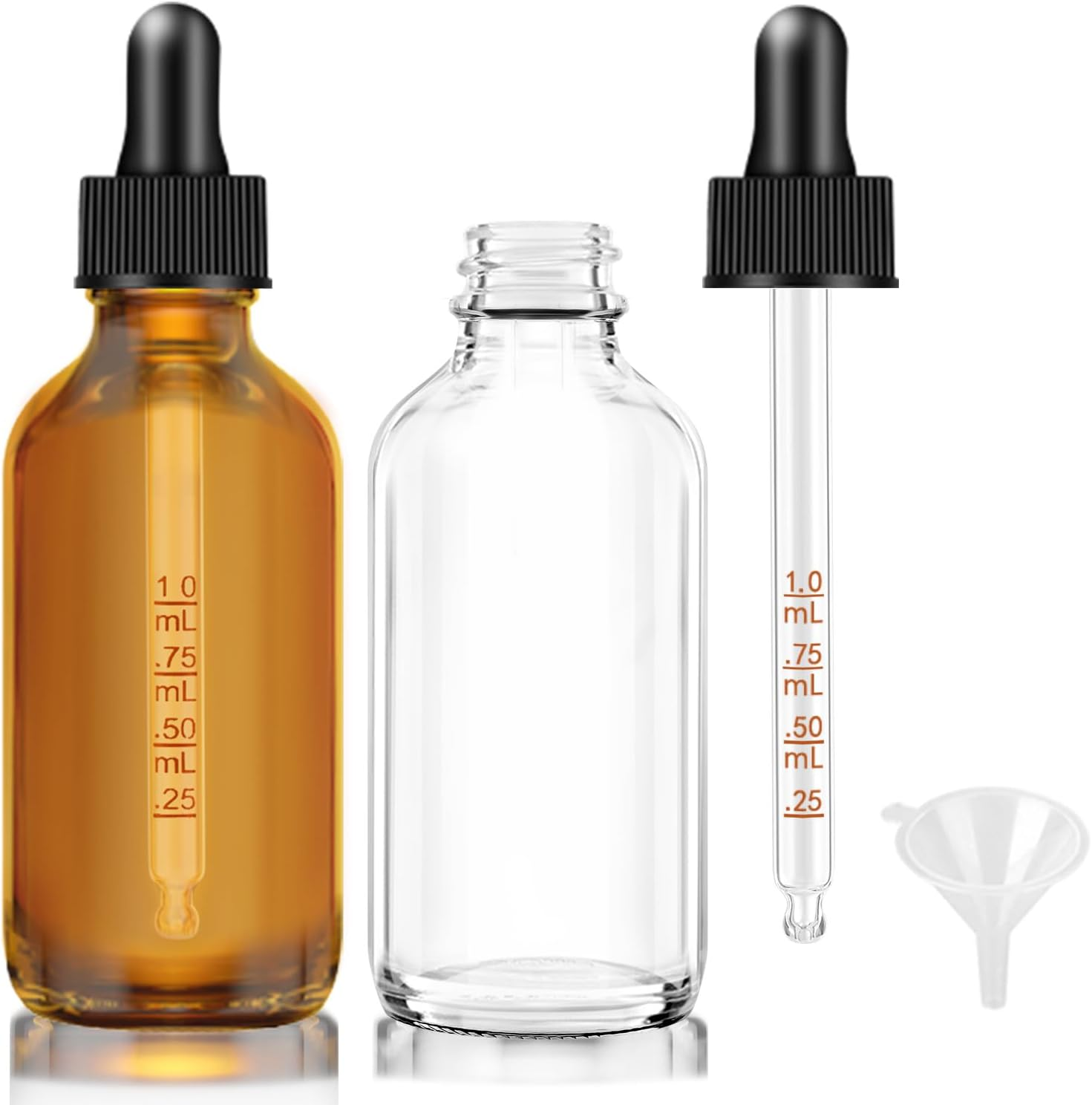 Bumobum Dropper Bottle 2 Oz, 2 Pack Amber Glass Eye Dropper Bottles with Labels and Funnel, Tincture Bottle with Measured Dropper - Leakproof Essential Oils Bottles for Health, Personal Care & Beauty