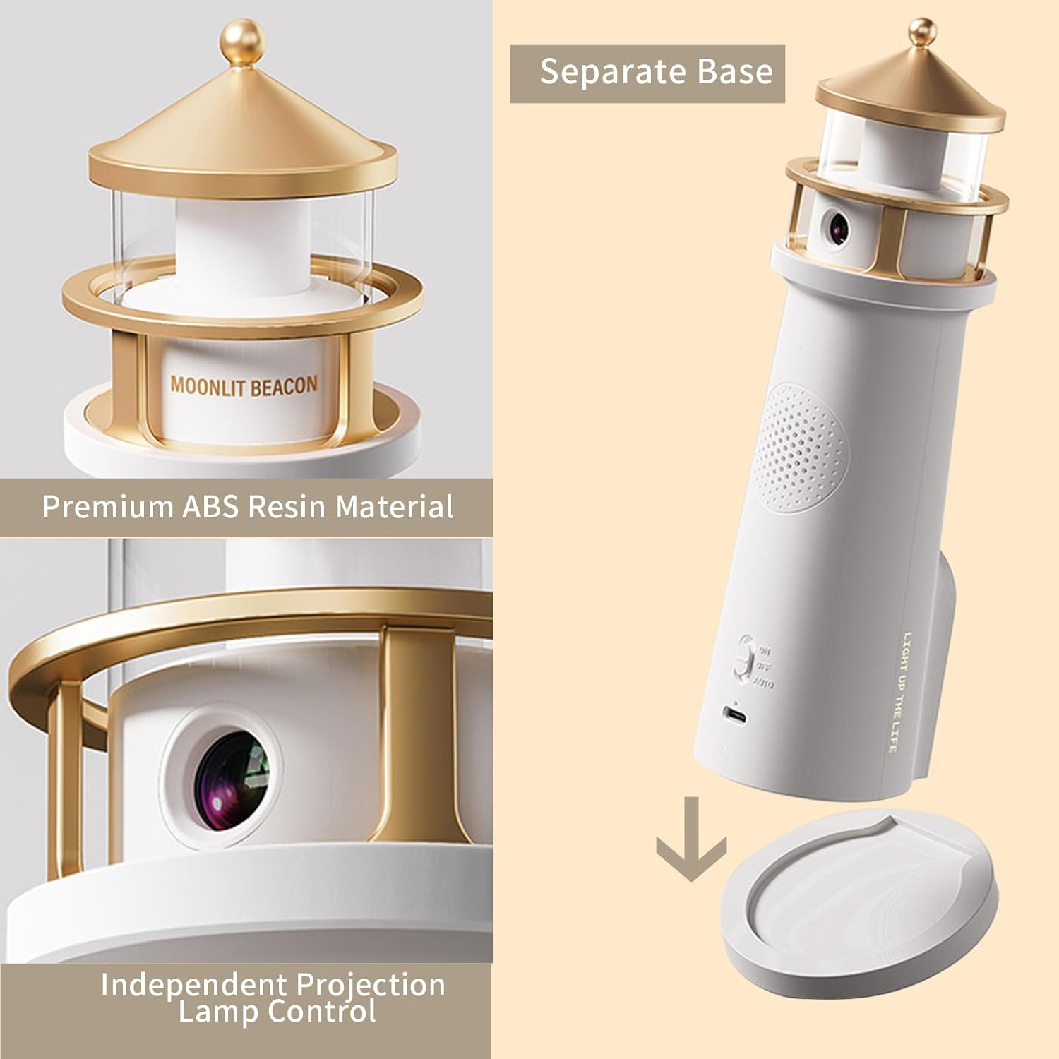 Lighthouse Projection Night Light, Moon Lamp Projector, Rechargeable Night Light for Living Room, Bedroom (Remote Control) image number 6