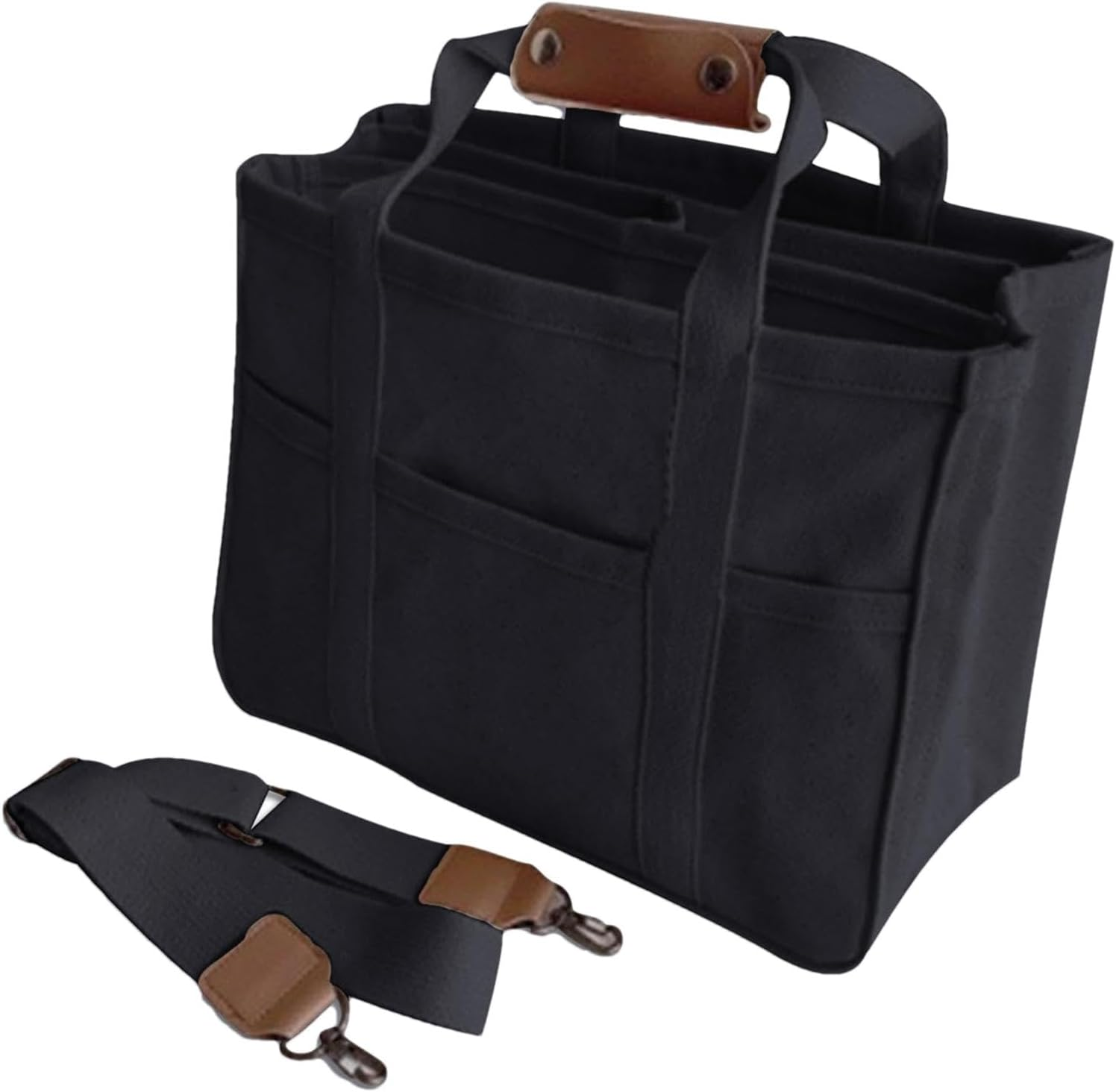 Diaper Bag - Stroller Mum Bag Baby Multifunctional Mother Baby Bag Tote Leisure Mother Bag with Compartment, Canvas Shopping Bag with Multiple Pockets, Diaper Bag, Backpack Tote Bag F, Black, image number 6