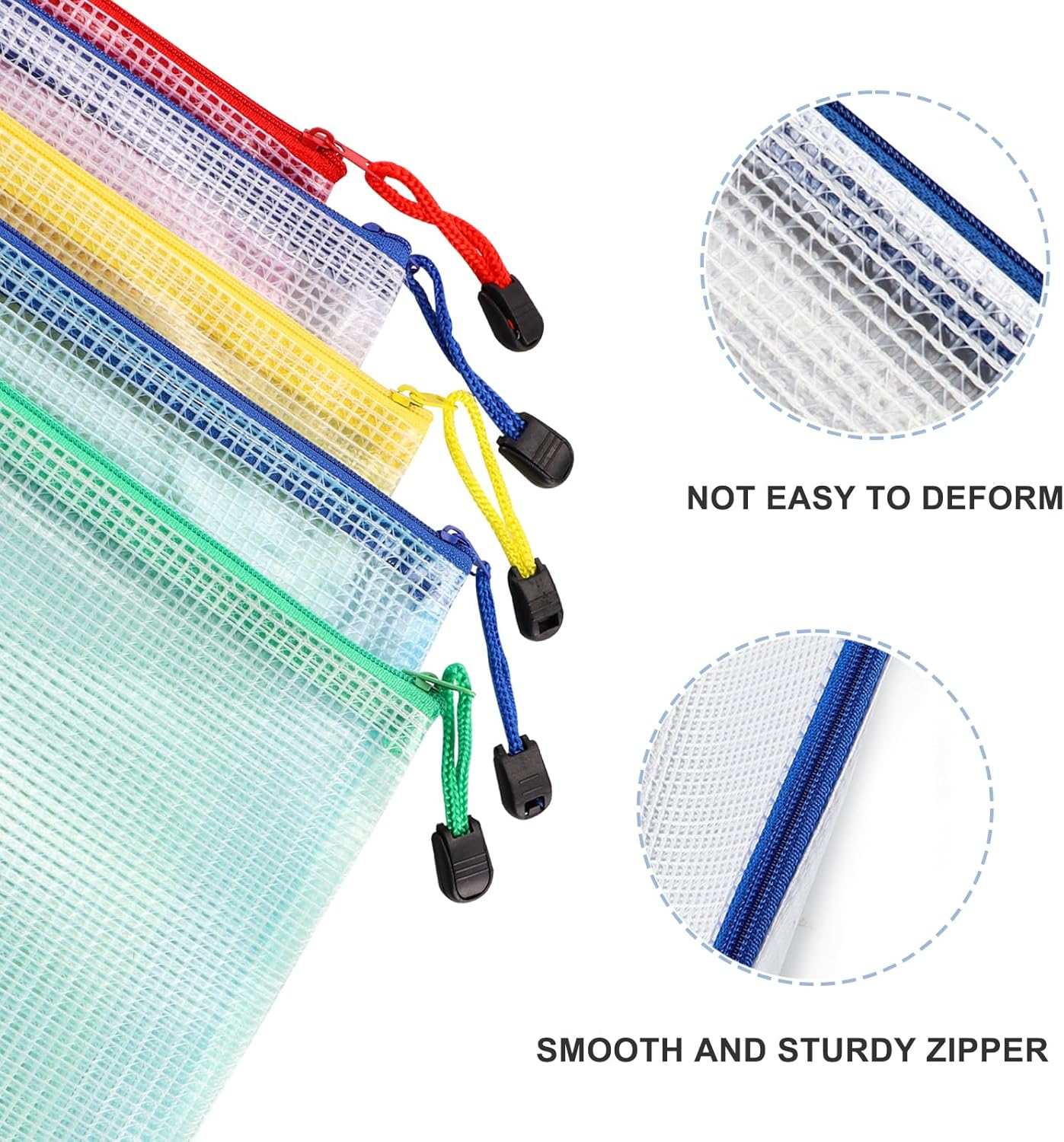 ZTOWOTO 5 PCS Mesh Zipper Pouch Bags,A4 Zipper Pouch Zipper Bags,Waterproof Mesh Zipper Bags,Zipper Mesh Pouch Ideal for School Office Home Work Office Supplies Travel Organization (5 Color) image number 1