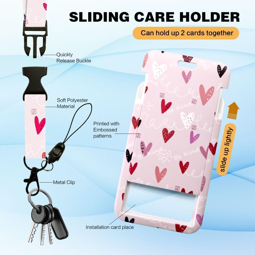 Lanyards for ID Badge Holder for Women Cute, Teacher Lanyard with ID Holder Clip,Retractable Keychain Badge Reel Heavy Duty, Teacher Nurse Work Office Gifts (Heart) image number 1